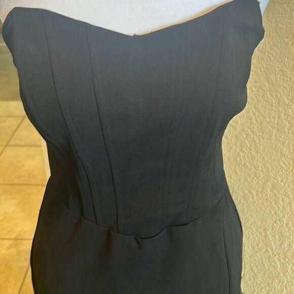 Lulus M Strapless Bustier Corset Maxi Dress Solid Black High Slit Evening Formal - Picture 4 of 12